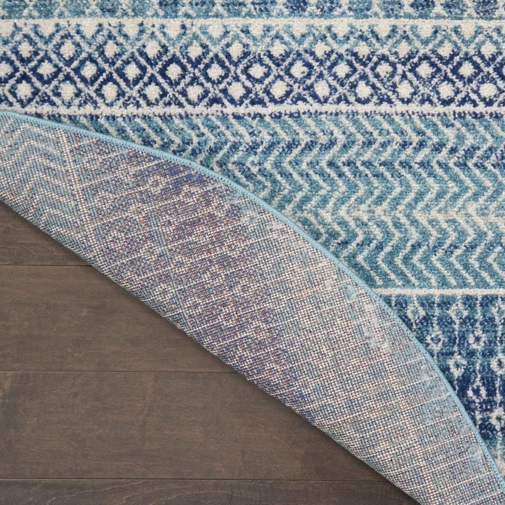 5’ Round Navy Blue Ornate Stripes Area Rug