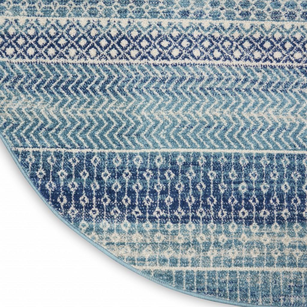 5’ Round Navy Blue Ornate Stripes Area Rug
