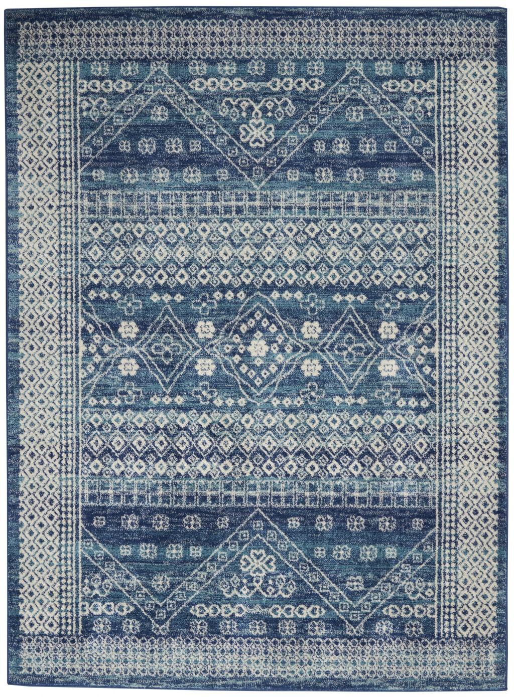 5’ x 7’ Navy Blue and Ivory Persian Motifs Area Rug Default Title
