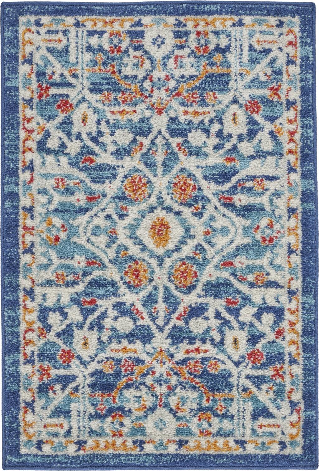 2’ x 3’ Blue White Multi Medallion Medallion Scatter Rug Default Title