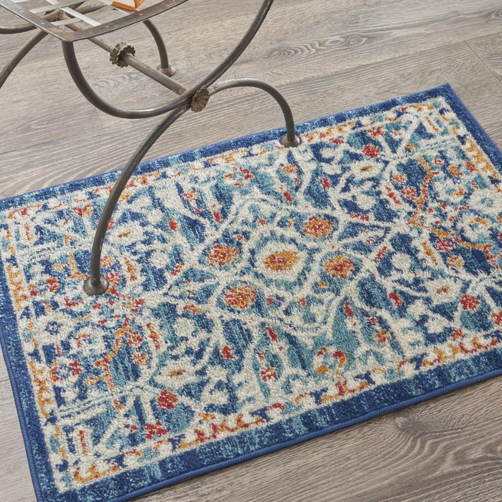 2’ x 3’ Blue White Multi Medallion Medallion Scatter Rug