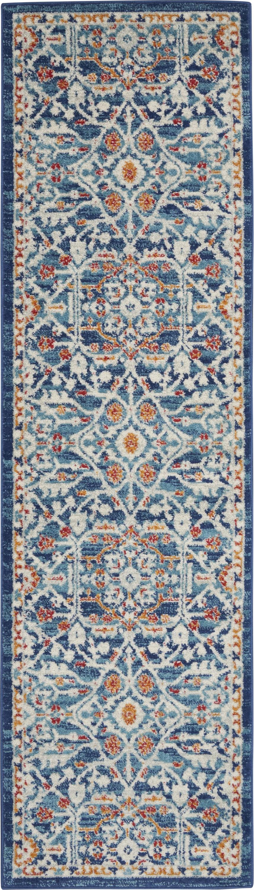 2’ x 8’ Blue White Multi Medallion Runner Rug