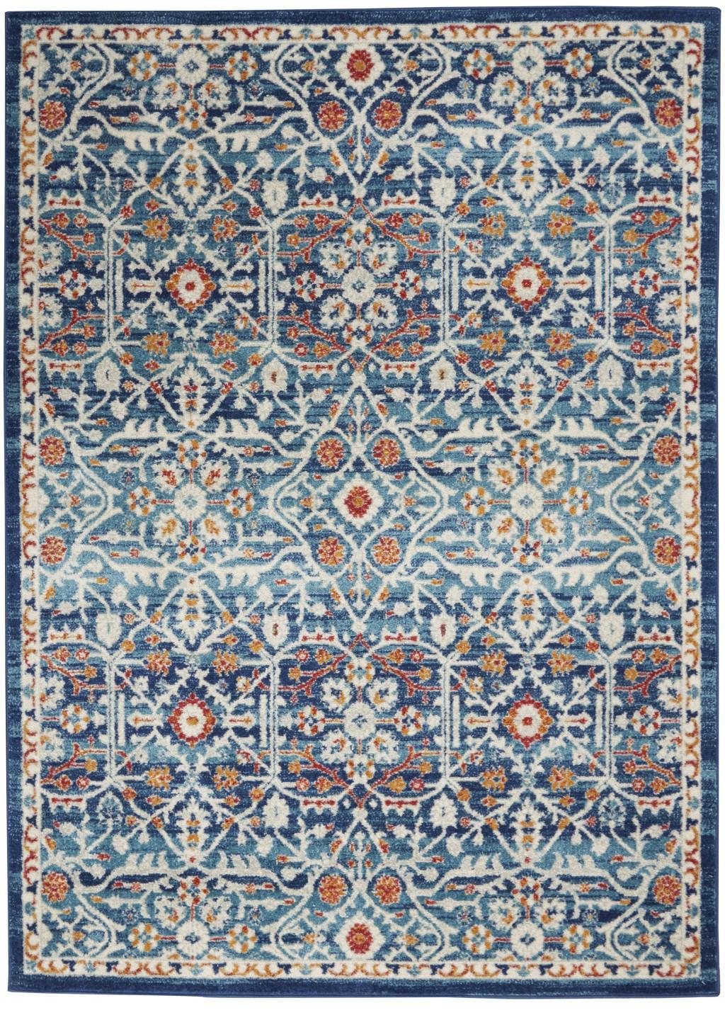 4’ x 6’ Blue White Multi Medallion Area Rug Default Title