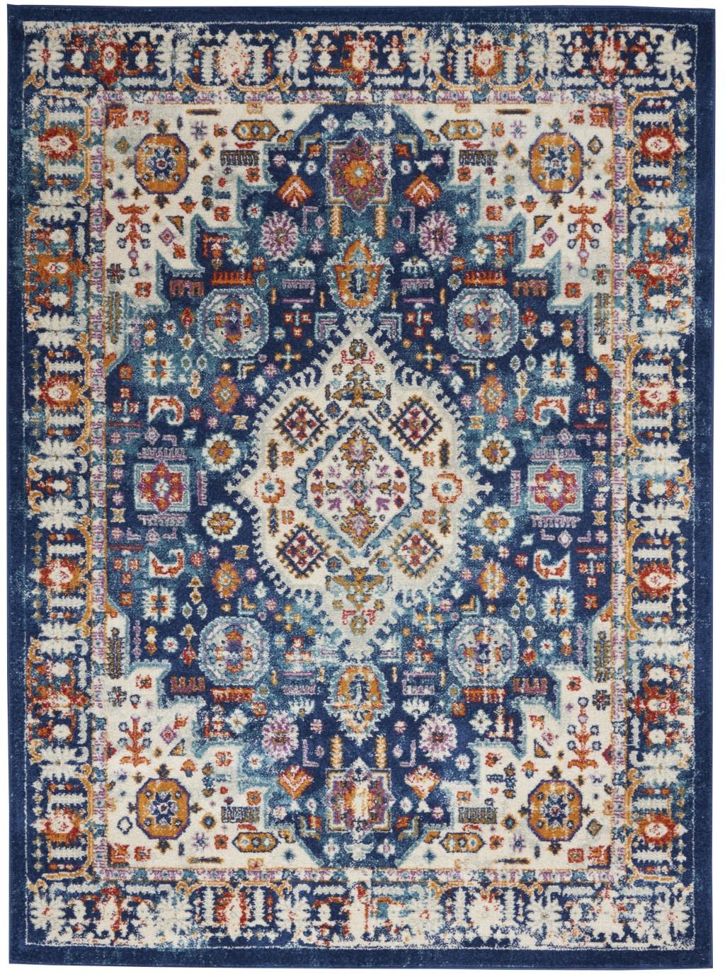 5’ x 7’ Blue and Ivory Medallion Area Rug Default Title