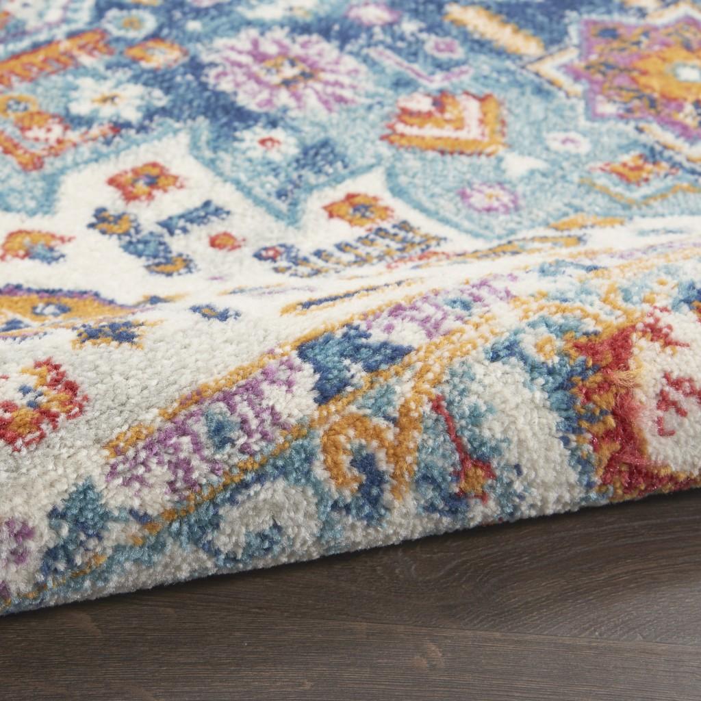 2’ x 8’ Ivory and Blue Floral Motifs Runner Rug