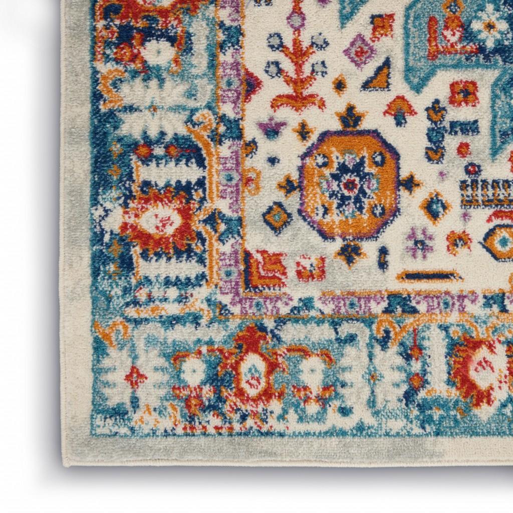 5’ x 7’ Ivory and Blue Floral Motifs Area Rug