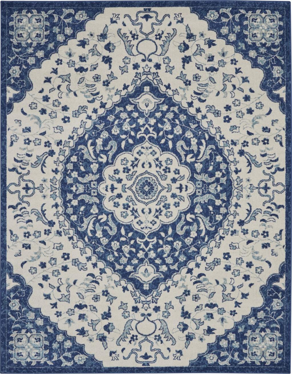 8’ x 10’ Ivory and Blue Medallion Area Rug