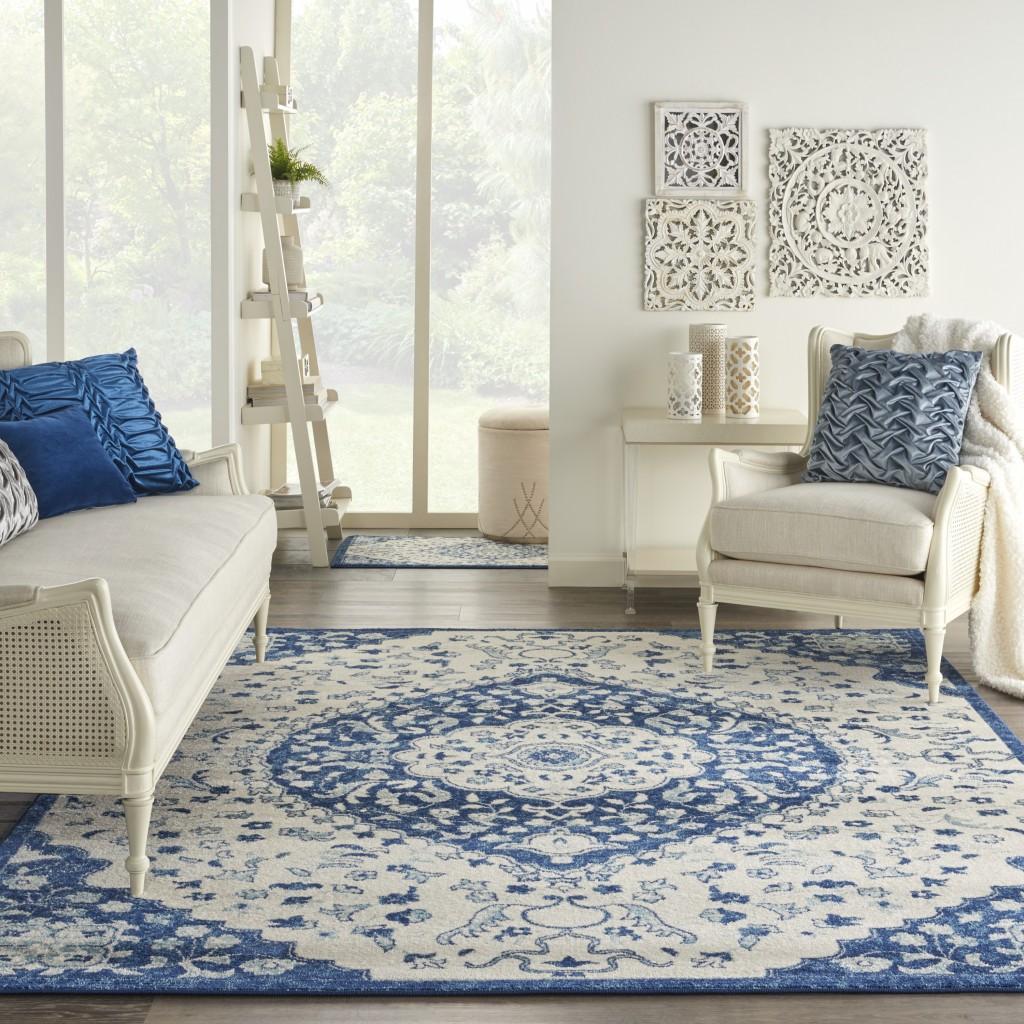 8’ x 10’ Ivory and Blue Medallion Area Rug Default Title