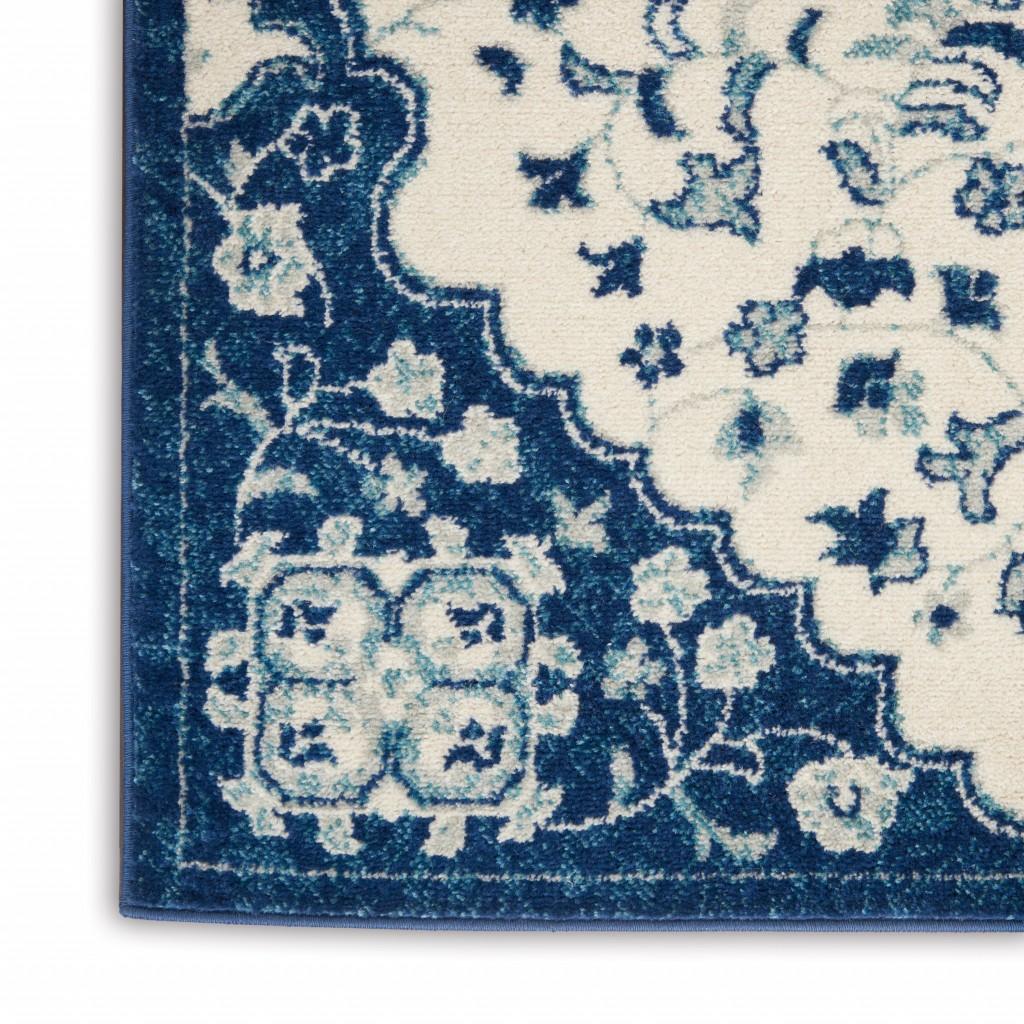8’ x 10’ Ivory and Blue Medallion Area Rug
