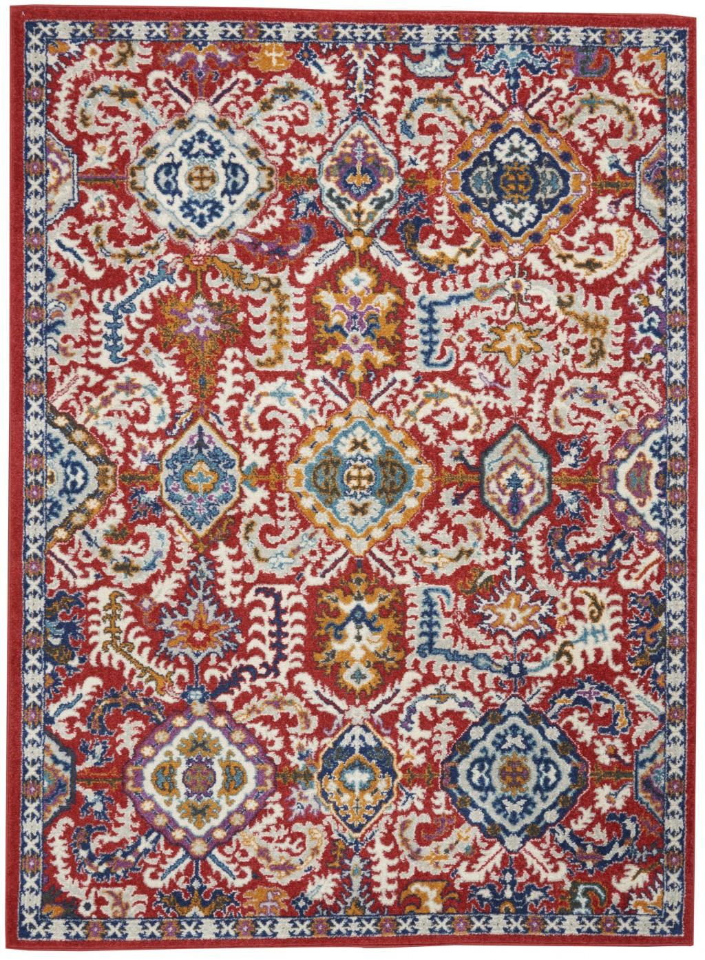 5’ x 7’ Red and Multicolor Decorative Area Rug Default Title