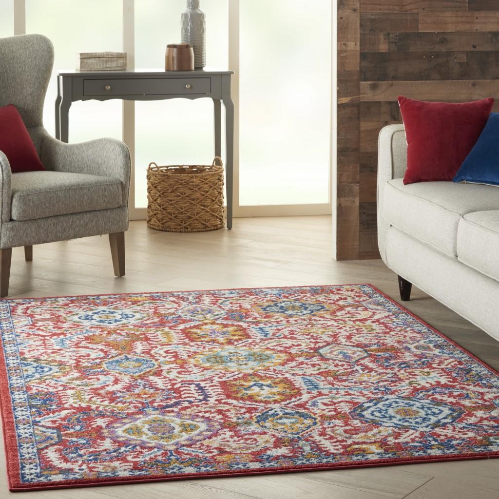 5’ x 7’ Red and Multicolor Decorative Area Rug Default Title
