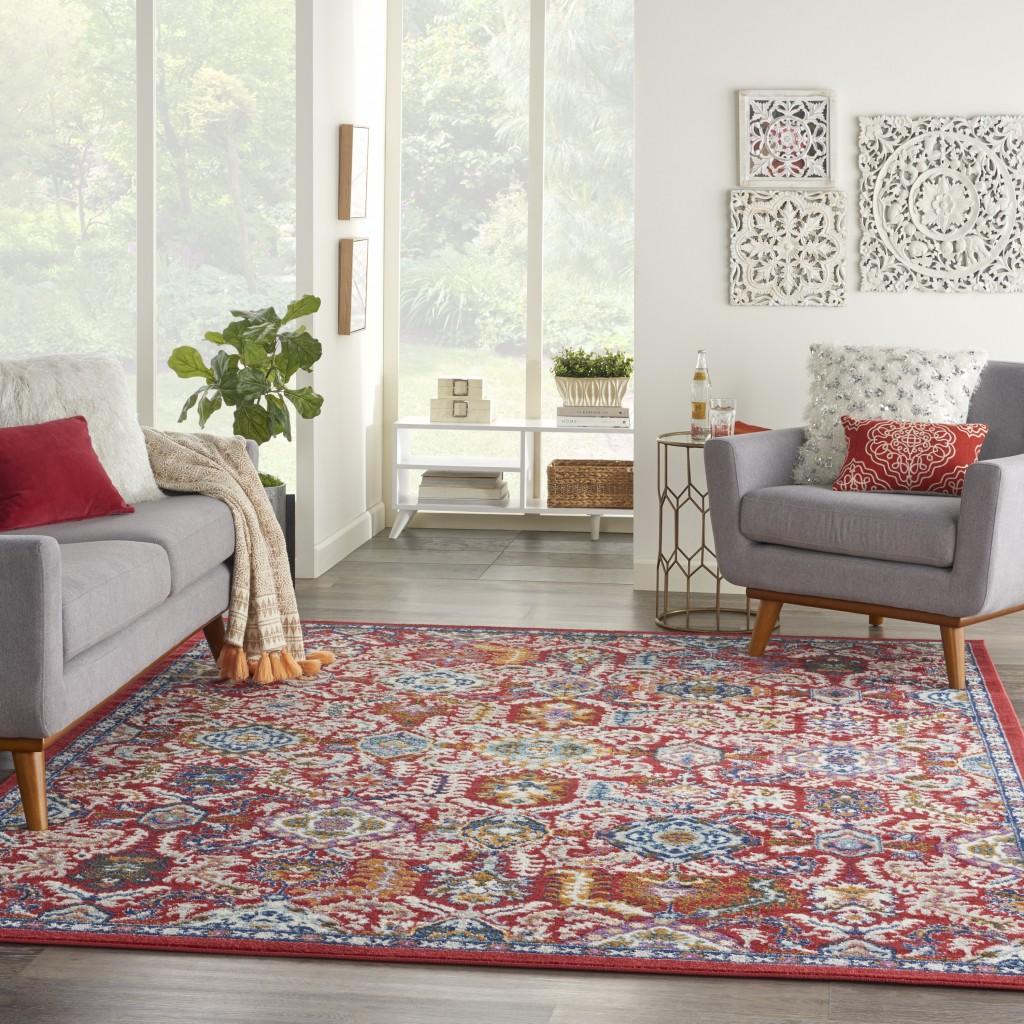 8’ x 10’ Red and Multicolor Decorative Area Rug Default Title