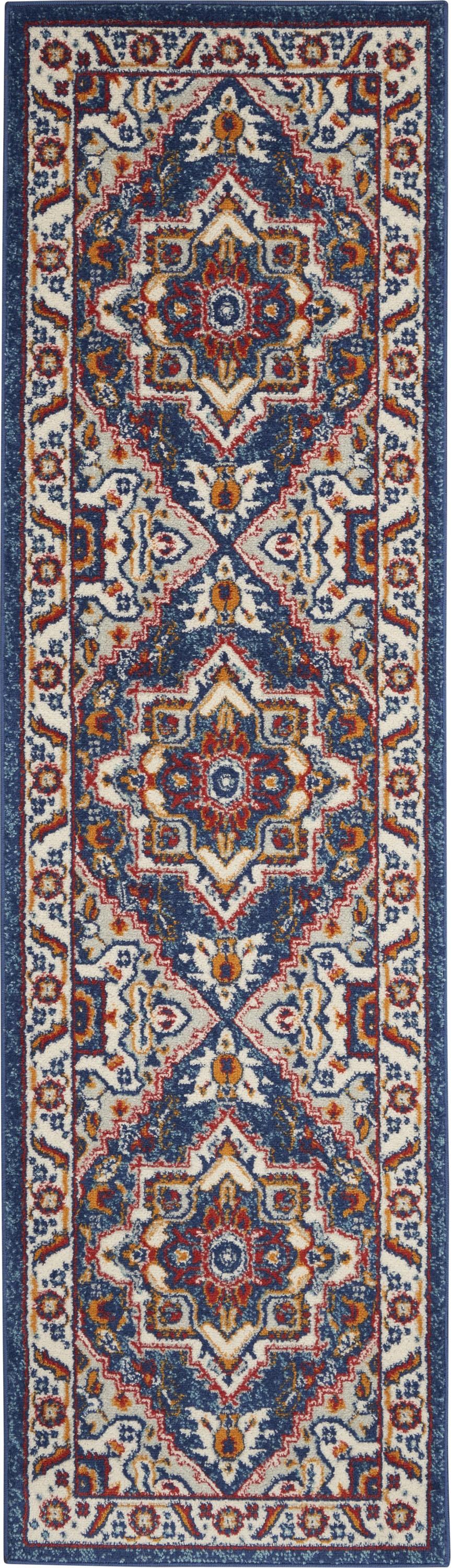 2’ x 8’ Blue and Ruby Medallion Runner Rug