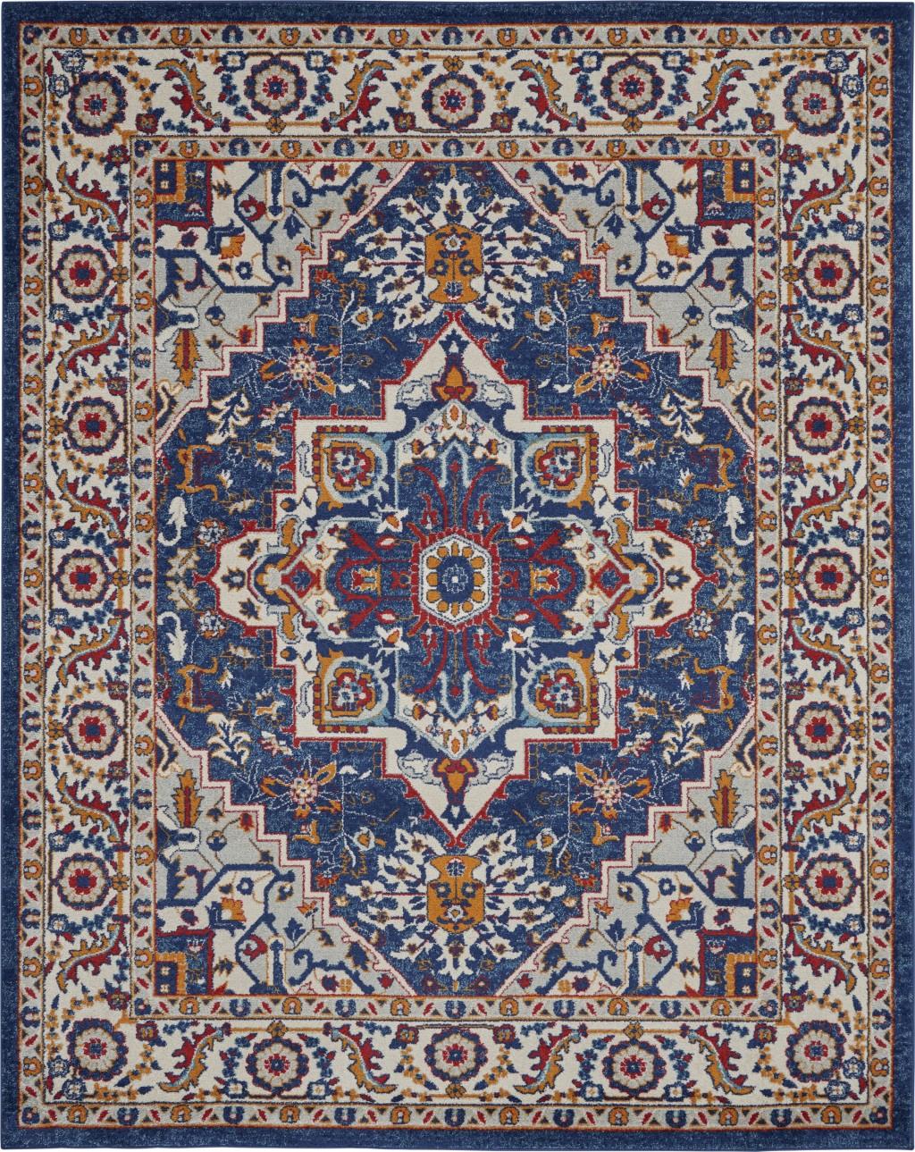 8’ x 10’ Blue and Ruby Medallion Area Rug Default Title