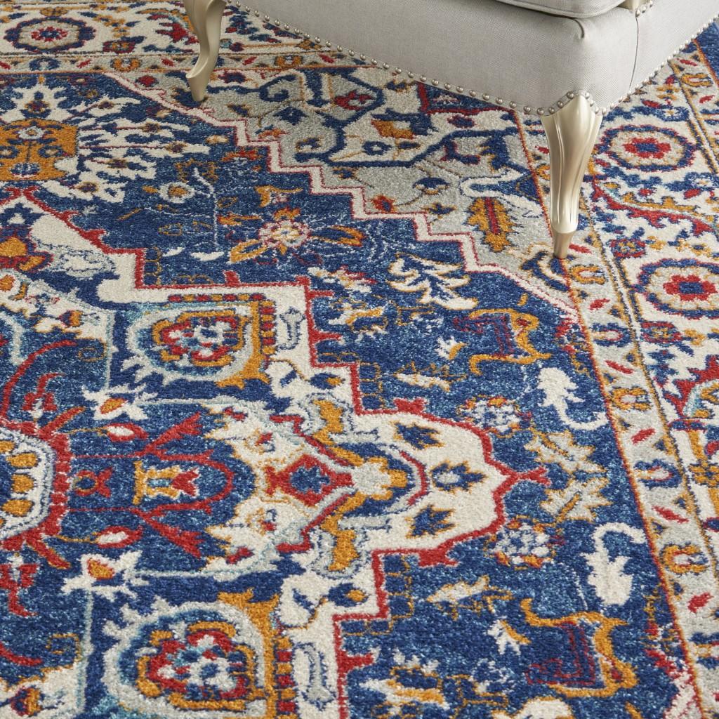 8’ x 10’ Blue and Ruby Medallion Area Rug