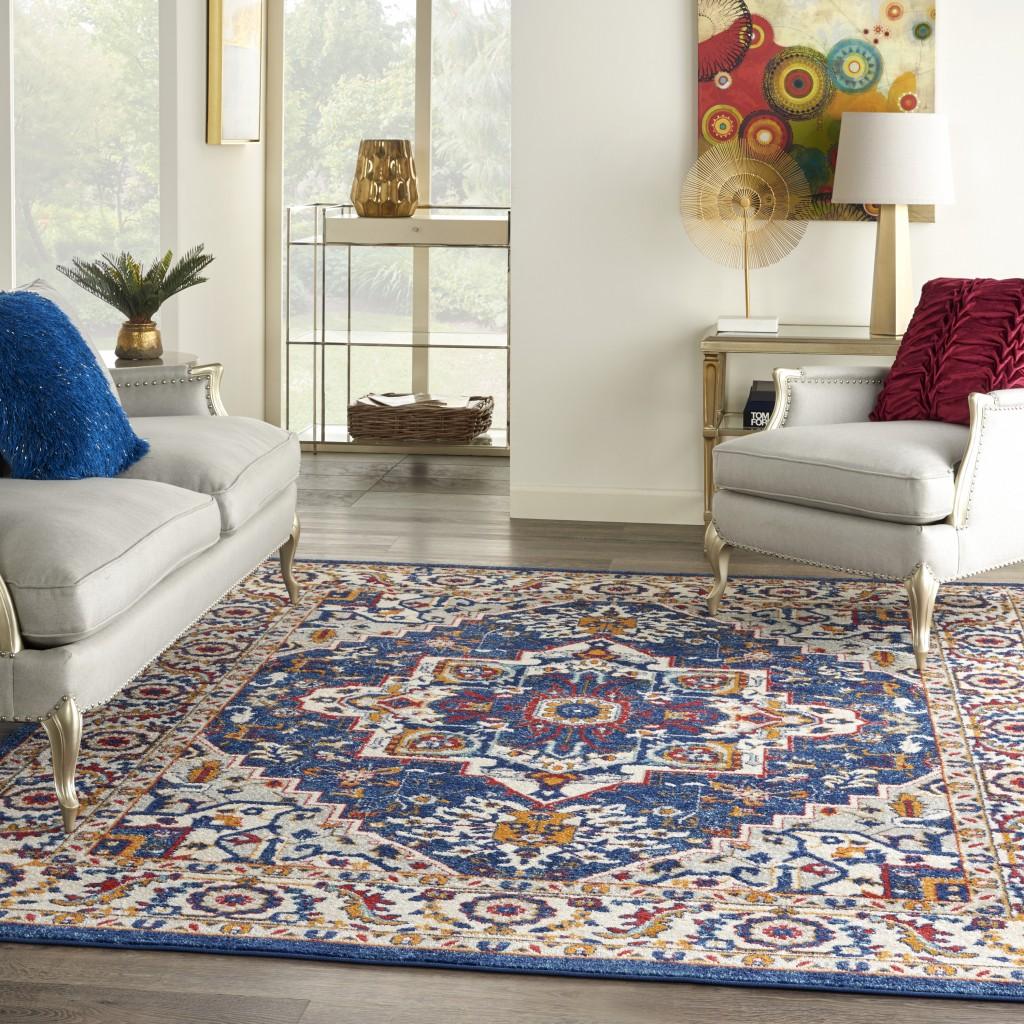 8’ x 10’ Blue and Ruby Medallion Area Rug