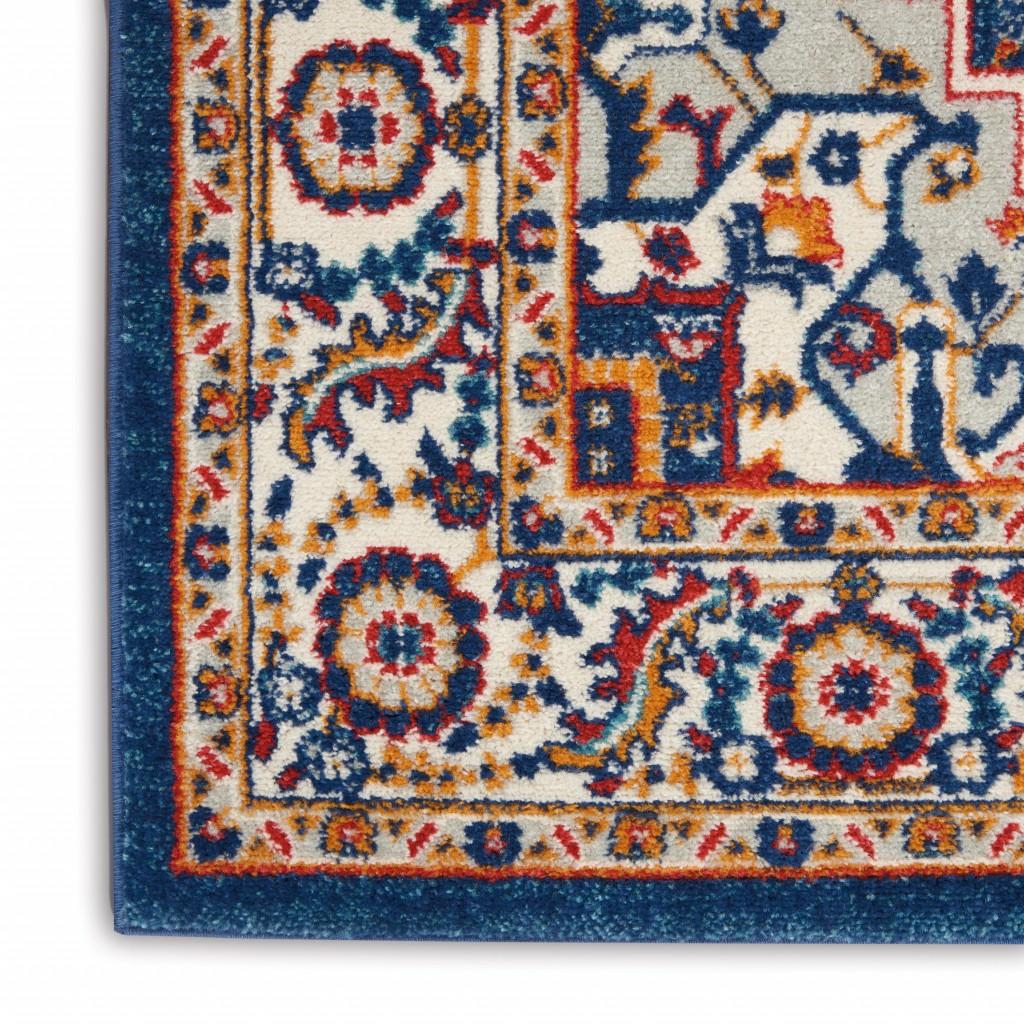 8’ x 10’ Blue and Ruby Medallion Area Rug