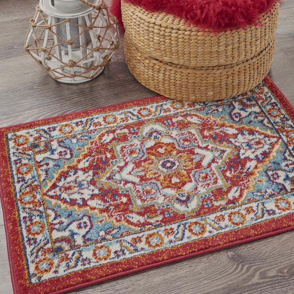 2’ x 3’ Red and Ivory Medallion Scatter Rug Default Title