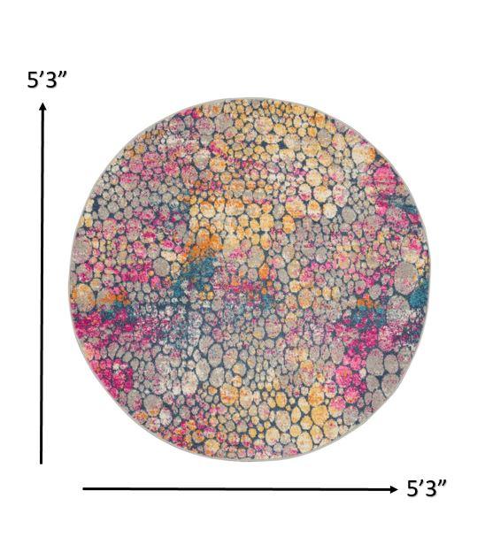 5’ Round Yellow and Pink Coral Reef Area Rug