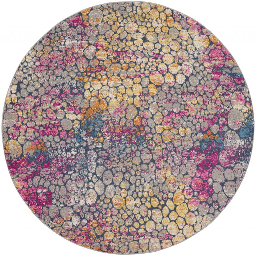 8’ Round Yellow and Pink Coral Reef Area Rug