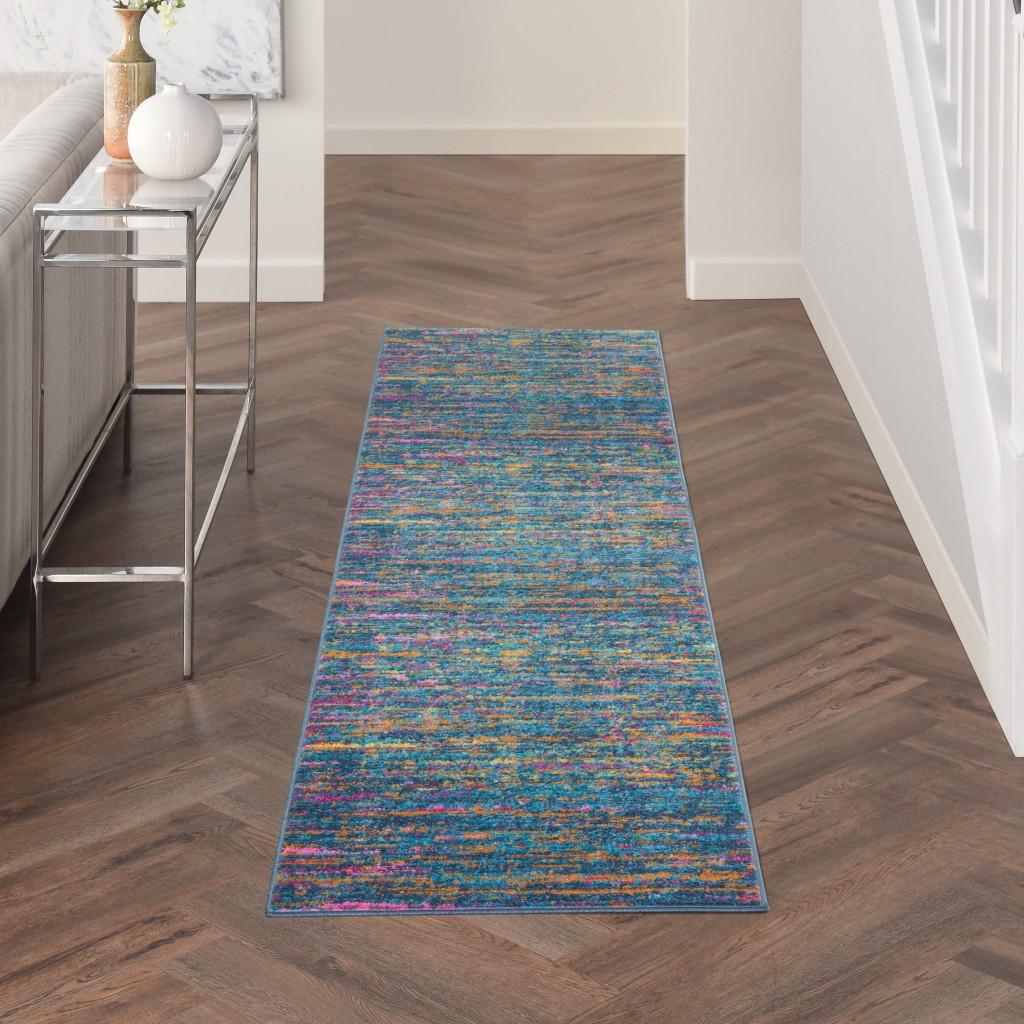 2’ x 6’ Blue Distressed Striations Runner Rug