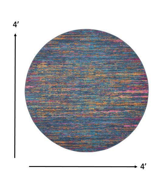 4’ Round Blue Distressed Striations Area Rug