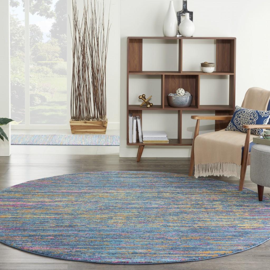8’ Round Blue Distressed Striations Area Rug Default Title