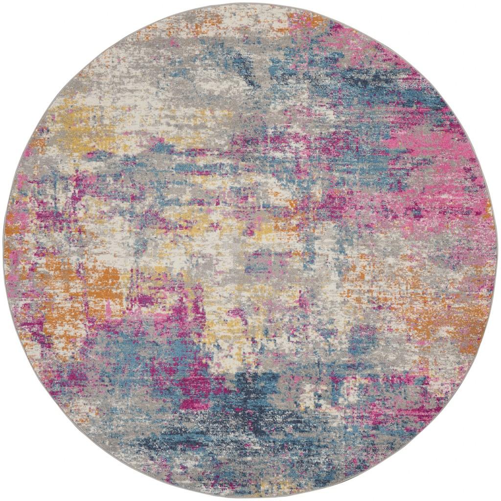 4’ Round Ivory and Multi Abstract Area Rug Default Title