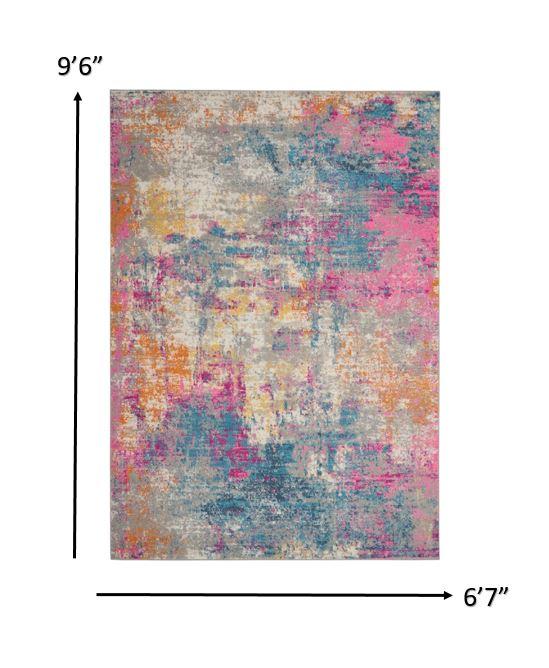 7’ x 10’ Ivory and Multi Abstract Area Rug
