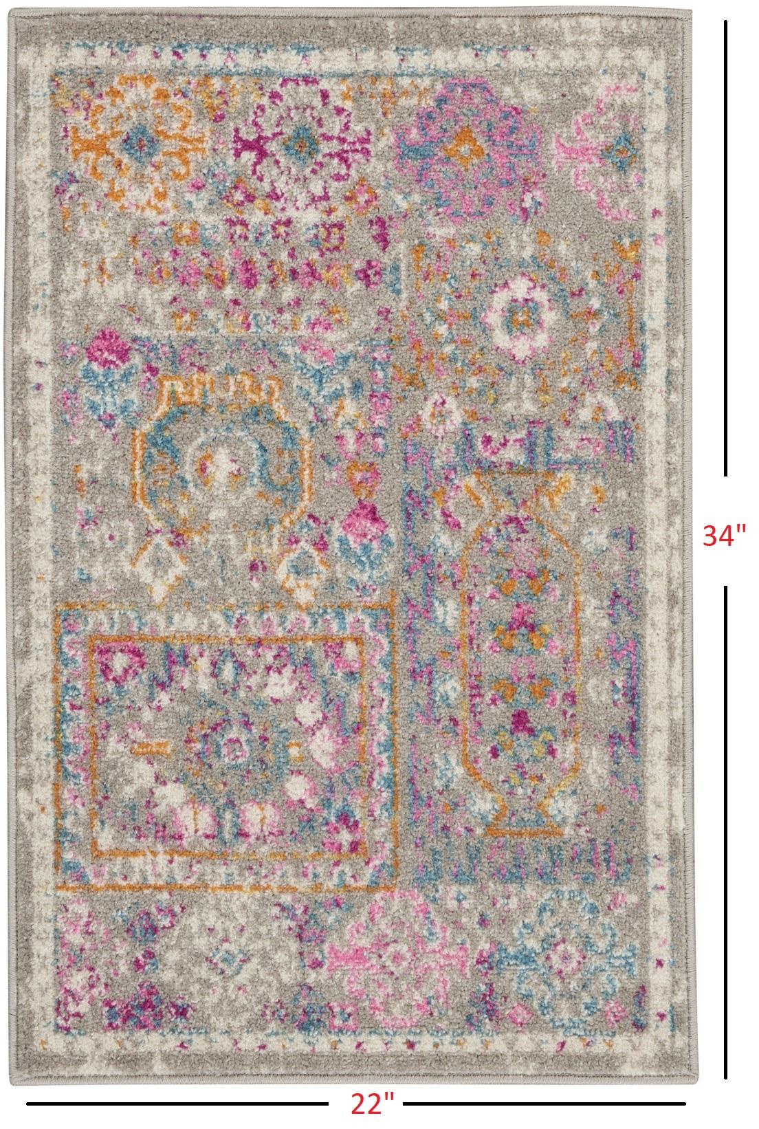 2’ x 3’ Gray Distressed Ornamental Scatter Rug