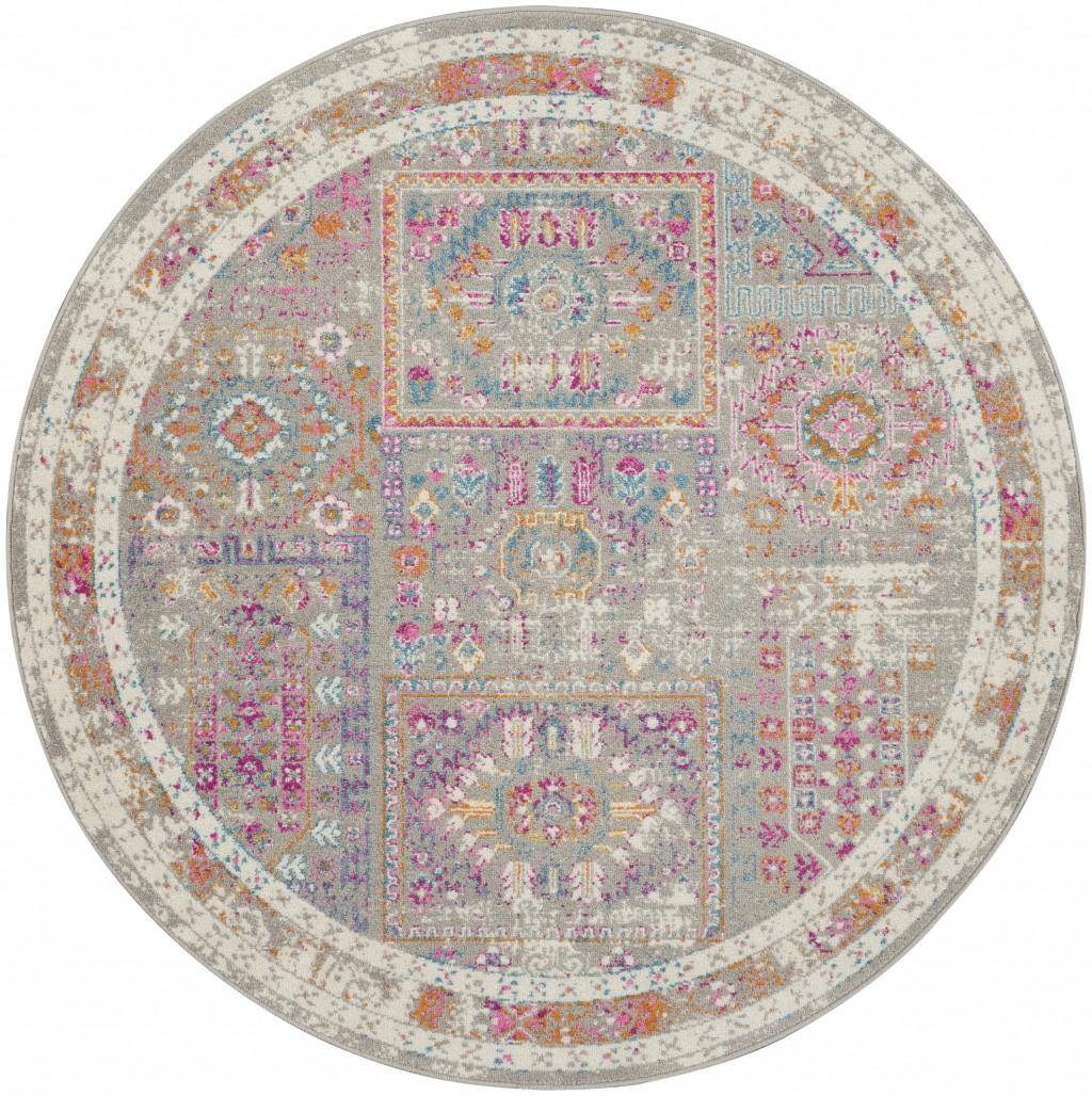 5’ Round Gray Distressed Ornamental Area Rug Default Title