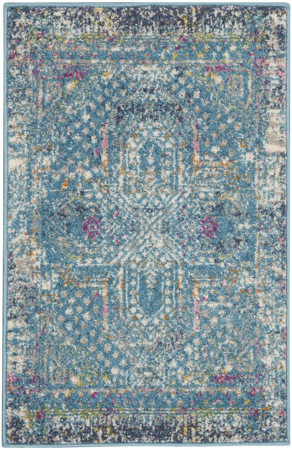 2’ x 3’ Blue Distressed Medallion Scatter Rug Default Title