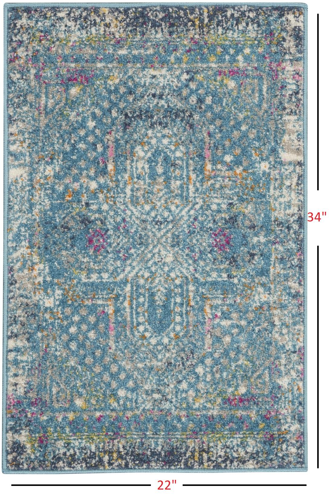 2’ x 3’ Blue Distressed Medallion Scatter Rug