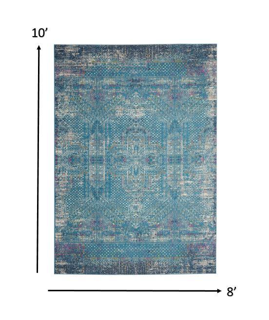 8’ x 10’ Blue Distressed Medallion Area Rug