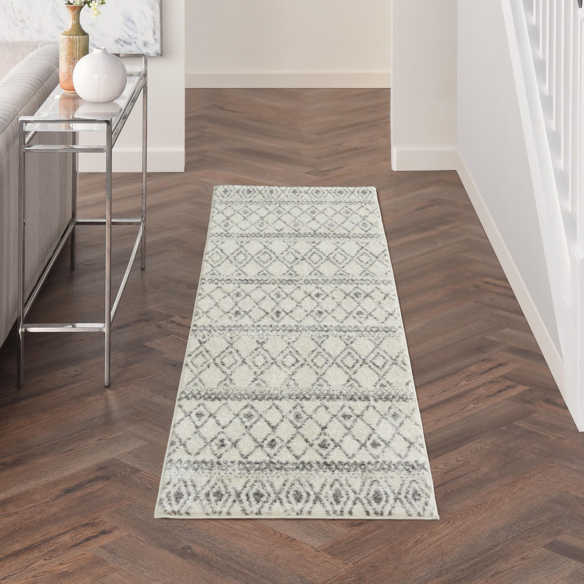 2’ x 8’ Ivory and Gray Berber Pattern Runner Rug