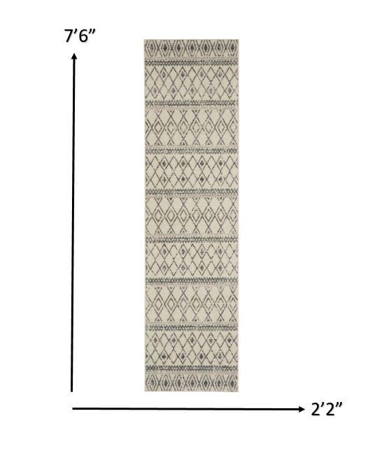 2’ x 8’ Ivory and Gray Berber Pattern Runner Rug