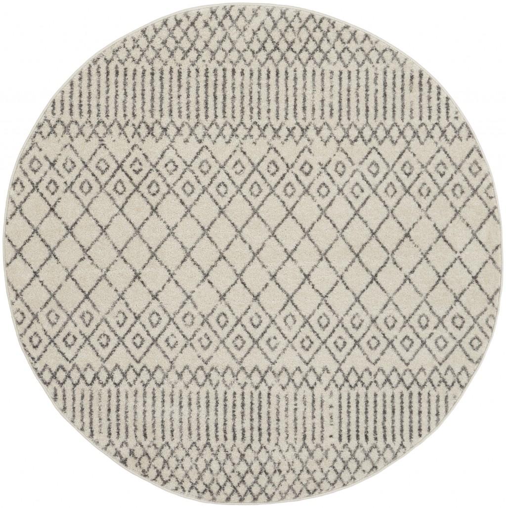 4’ Round Ivory and Gray Geometric Area Rug Default Title