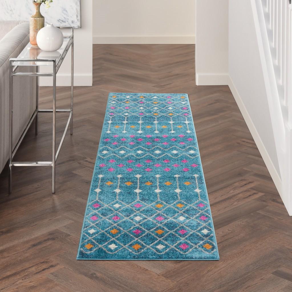 2’ x 8’ Blue Jewels Geometric Runner Rug