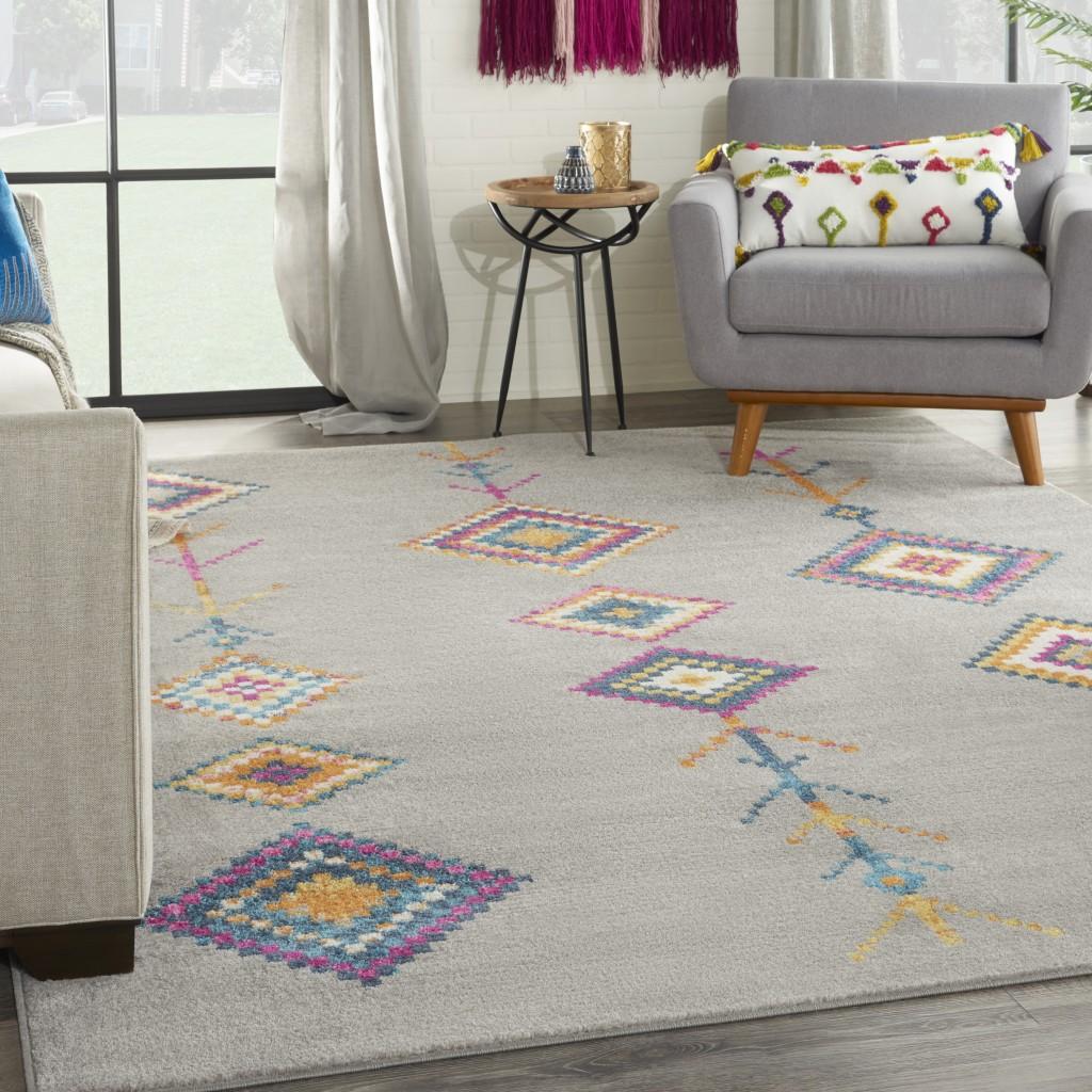 8’ x 10’ Gray and Multicolor Geometric Area Rug