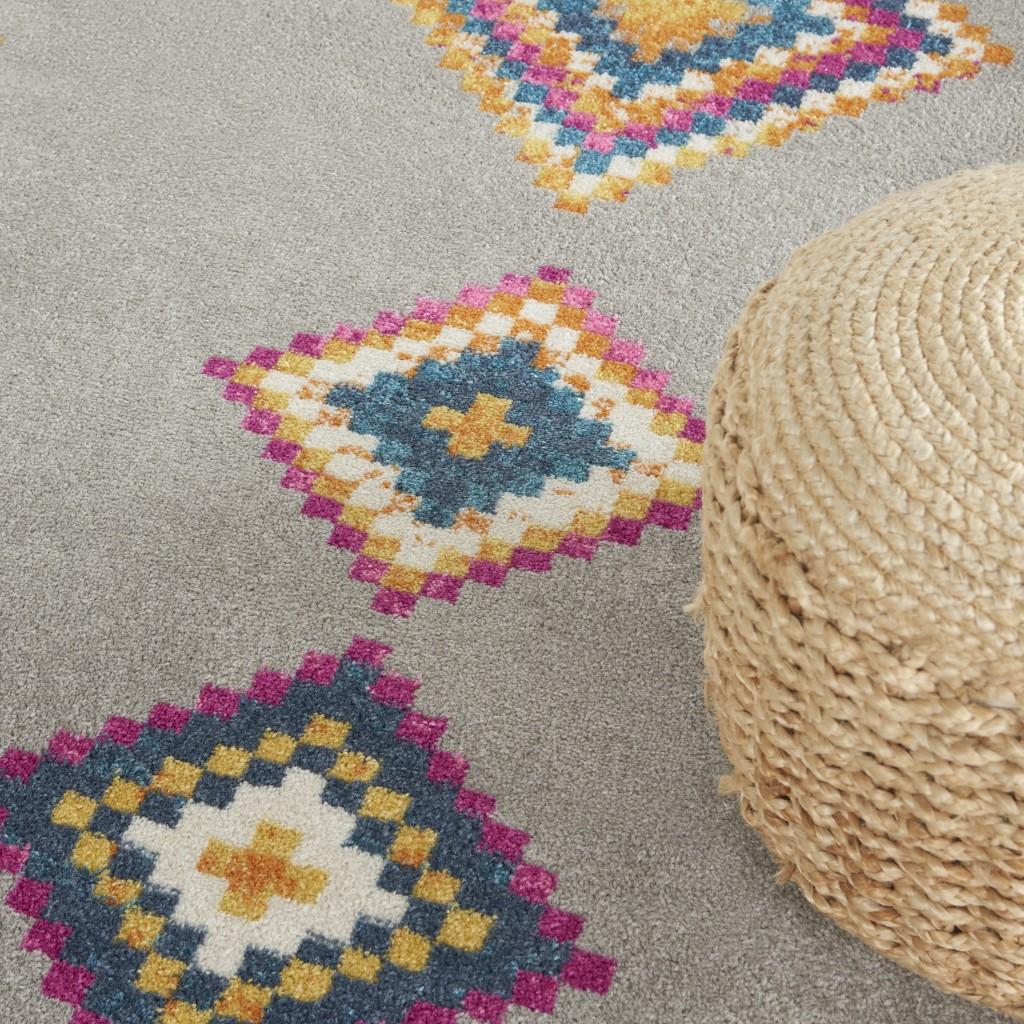 8’ x 10’ Gray and Multicolor Geometric Area Rug