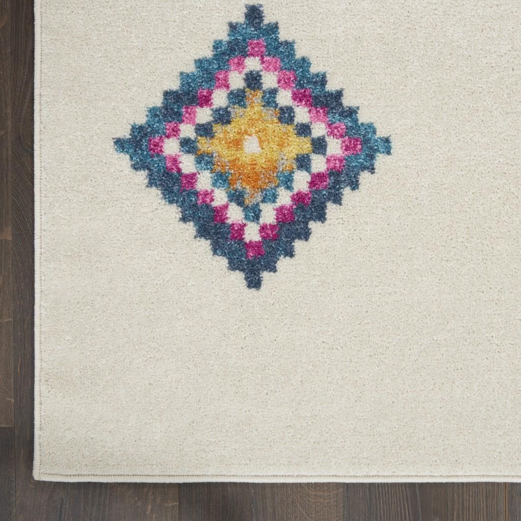 2’ x 8’ Ivory Boho Jewels Geometric Runner Rug