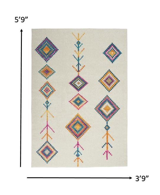 4’ x 6’ Ivory Boho Jewels Geometric Area Rug