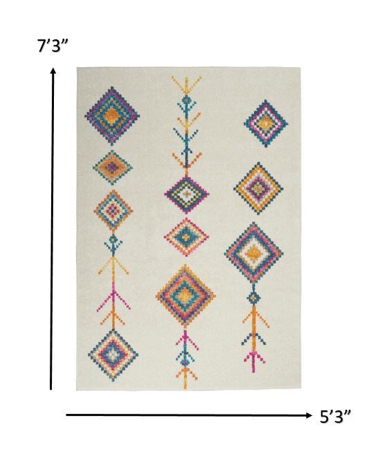 5’ x 7’ Ivory Boho Jewels Geometric Area Rug
