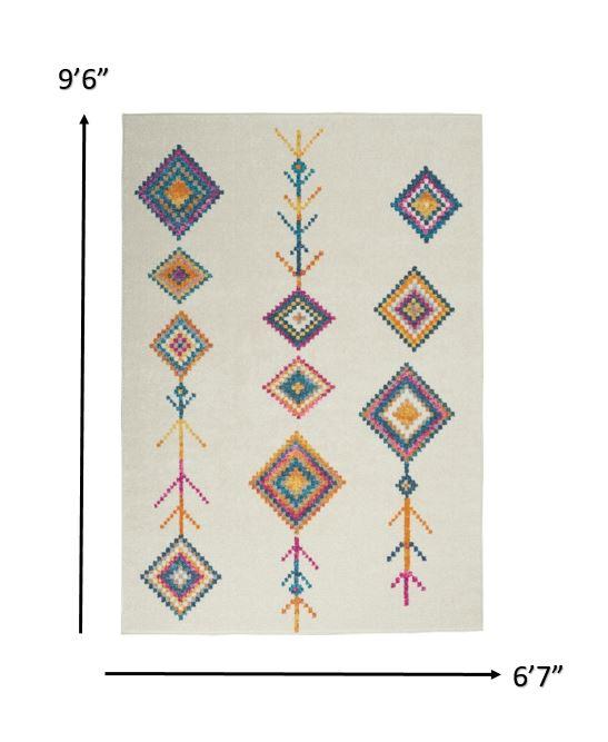 7’ x 10’ Ivory Boho Jewels Geometric Area Rug