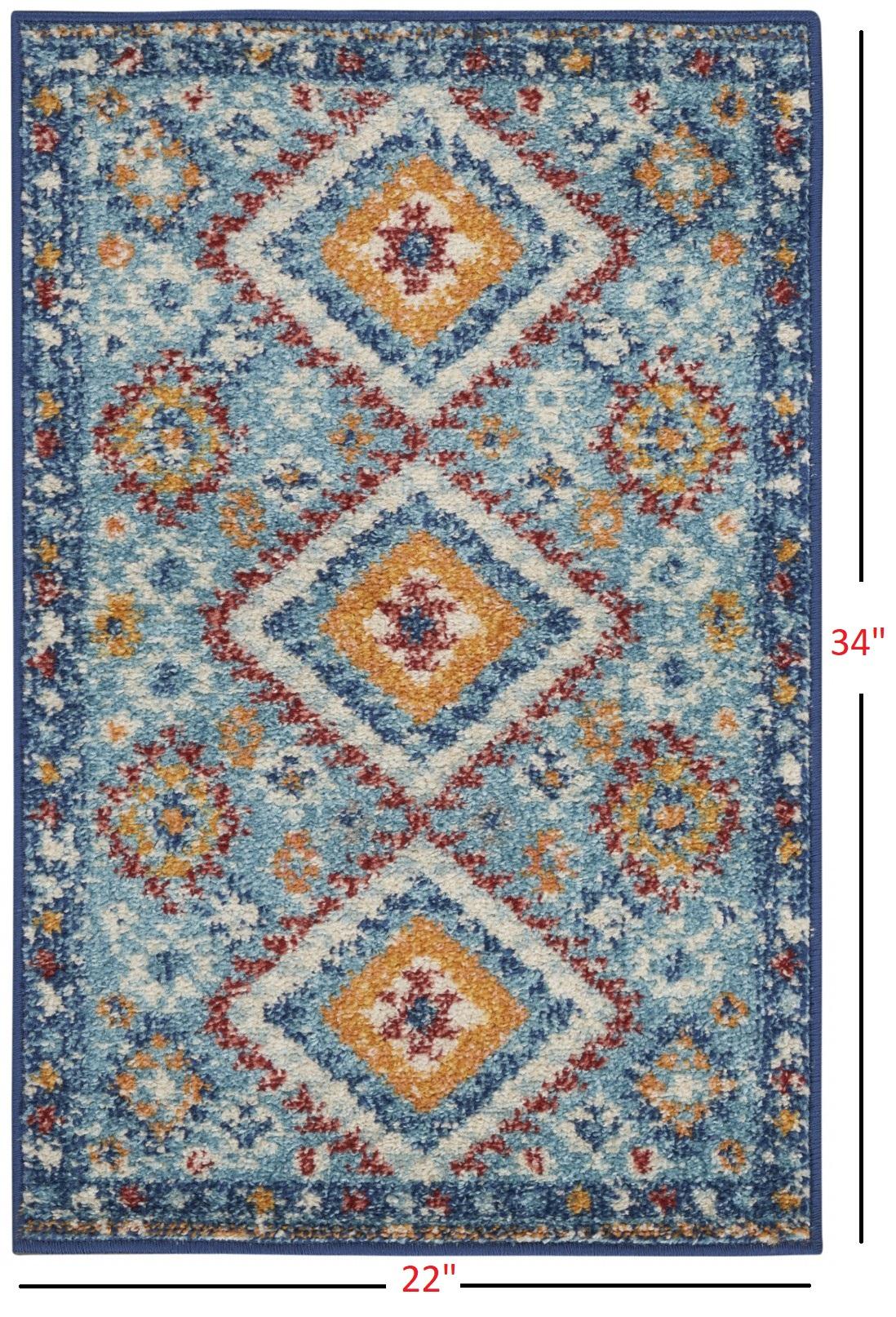 2’ x 3’ Blue and Multi Diamonds Scatter Rug