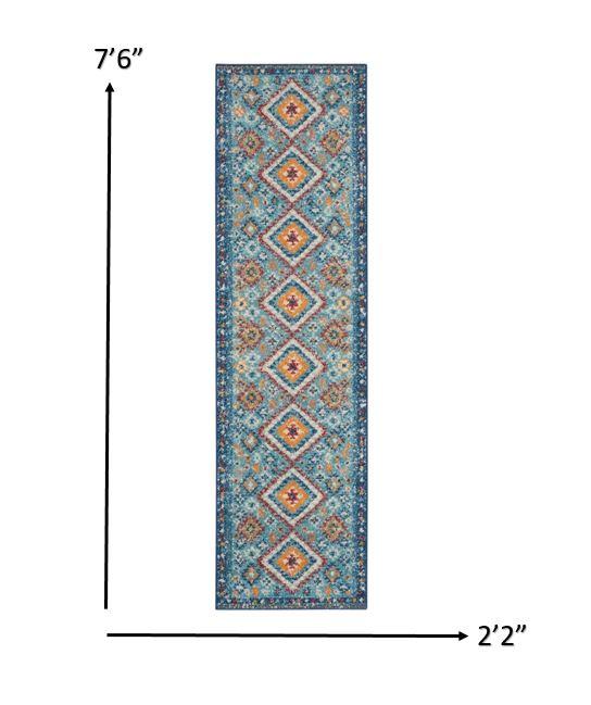 2’ x 8’ Blue and Multi Diamonds Runner Rug