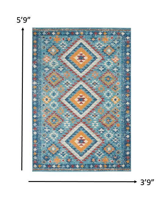 4’ x 6’ Blue and Multi Diamonds Area Rug