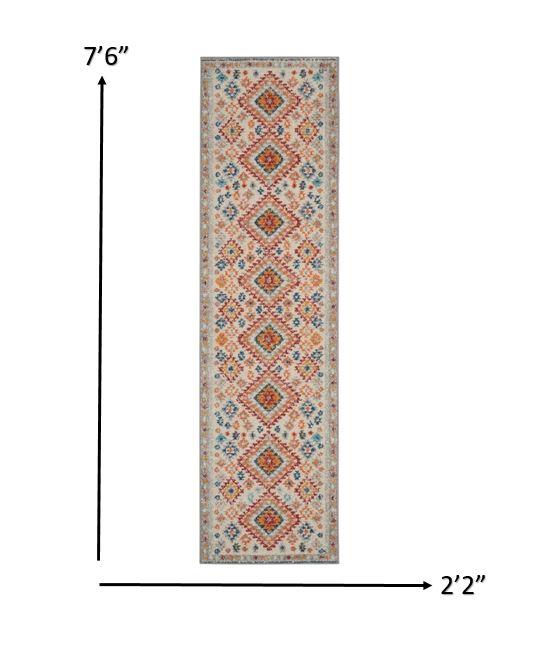 2’ x 8’ Ivory and Red Diamonds Runner Rug