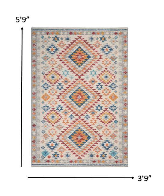 4’ x 6’ Ivory and Red Diamonds Area Rug