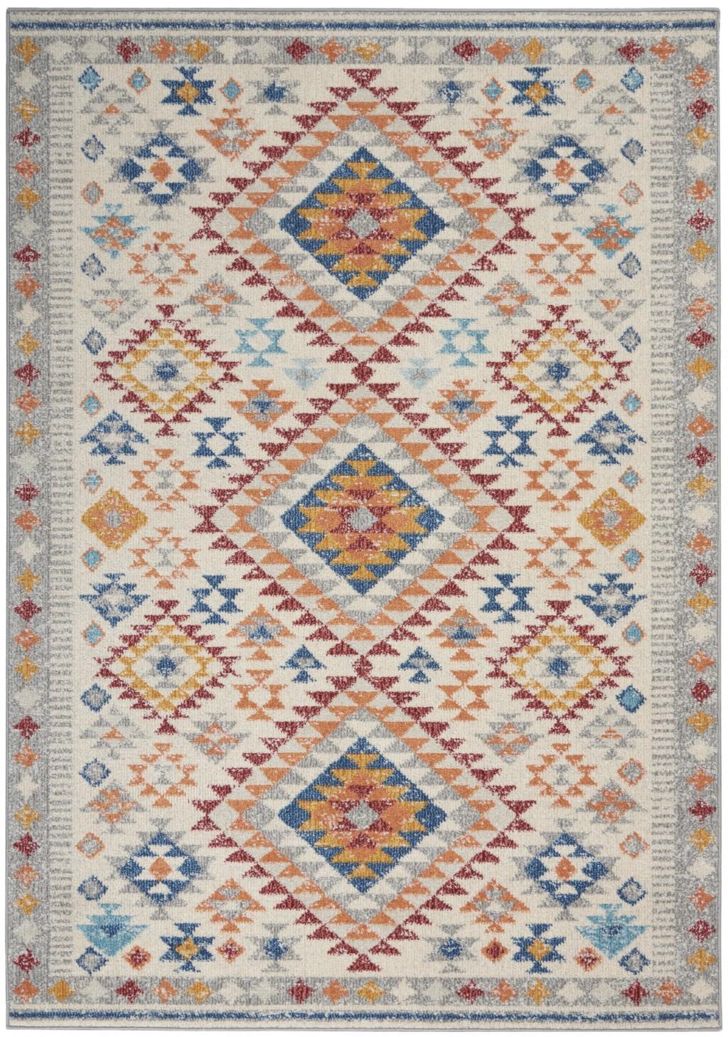 5’ x 7’ Ivory and Red Diamonds Area Rug Default Title